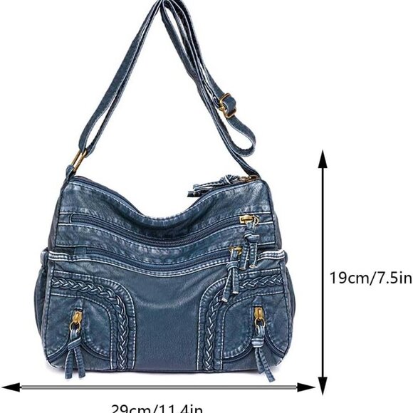 Leather Denim Purses for Women Jean Purse Denim Crossbody Shoulder Bag Tote Hand - Picture 4 of 6